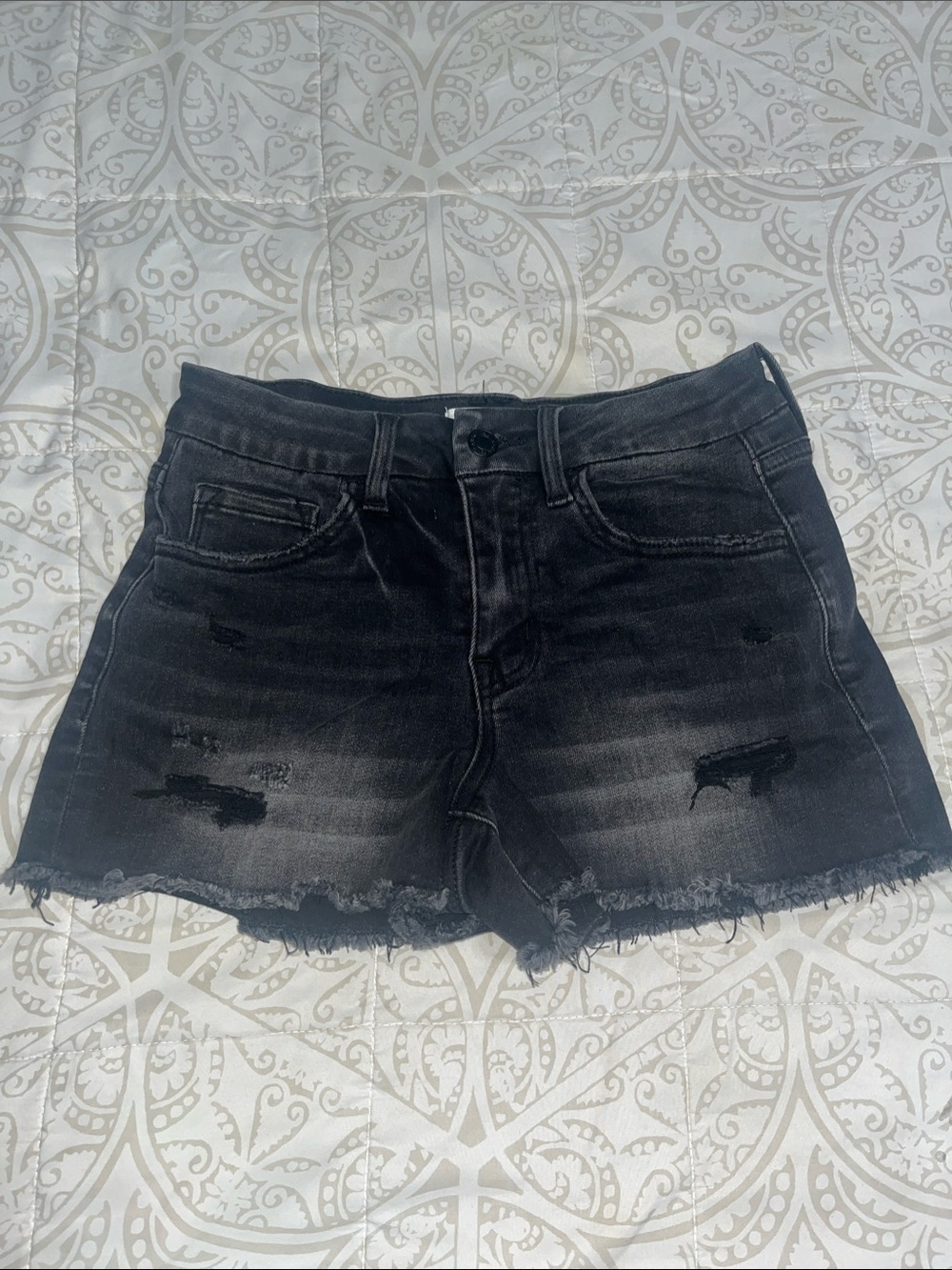 Mid Rise Black Distressed Women's Vervet Denim Jean Shorts side 25